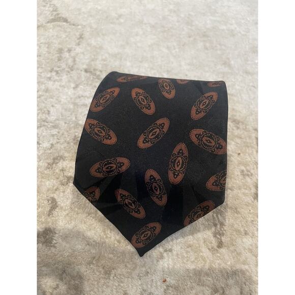 Ermenegildo Zegna Geometric Abstract Pattern Black Brown Neck Tie Silk 3.5” - Picture 1 of 4